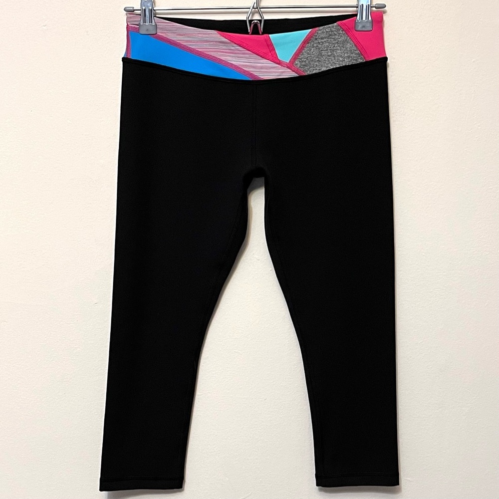 Ivivva • 14 • Reversible Crop Leggings 19” Inseam Solid Black Colorful Waistband